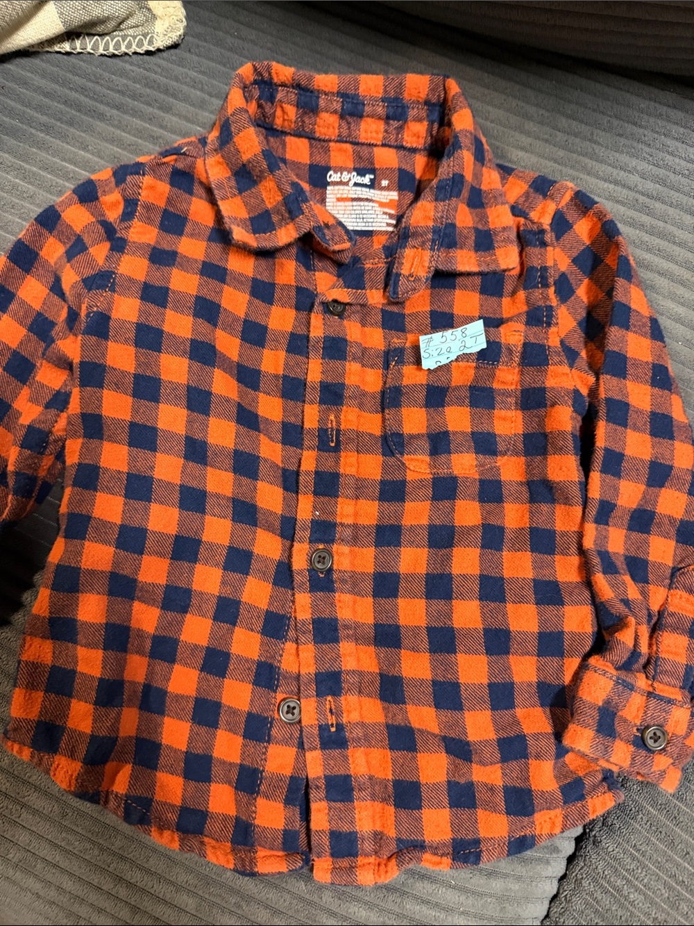 Orange and Navy Plaid Kids Button-Up Shirt